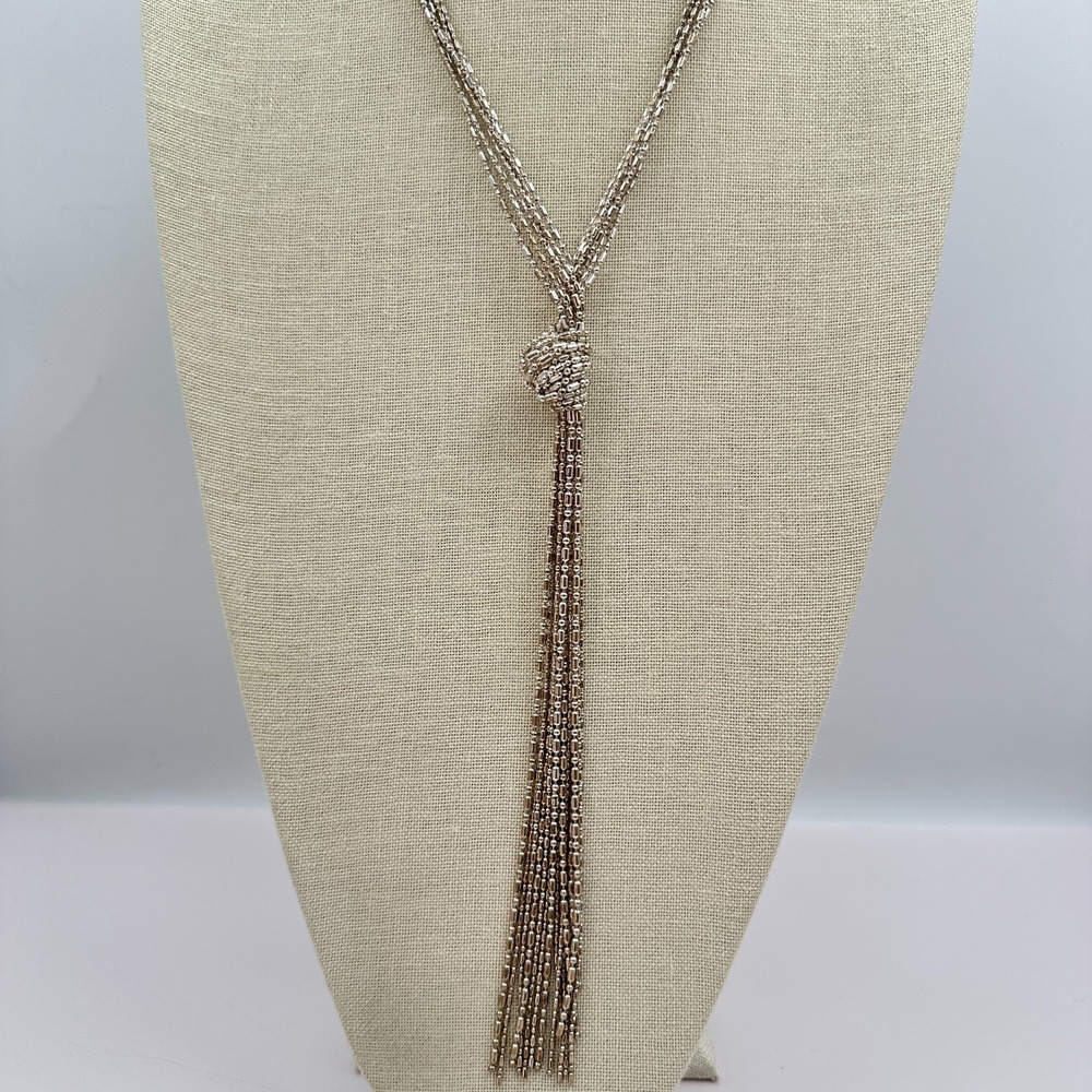 Vintage Y2K Silver Multi-Strand Ball Chain Tassel Necklace 90s Jewelry